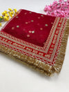 Bridal Red Saubhagyavati Net Embroidered Wedding Dupatta