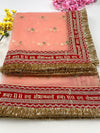 Bridal Peach Saubhagyavati Net Embroidered Wedding Dupatta