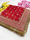 Bridal Mehar Red Embroidered Fringed Organza Dupatta