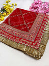Bridal Shagun Red Embroidered Fringed Net Dupatta