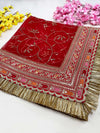 Bridal Surkhi Red Embroidered Fringed Net Dupatta