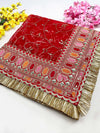 Bridal Gulmohar Red Embroidered Fringed Net Dupatta