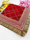 Bridal Anmol Red Embroidered Fringed Net Dupatta