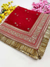 Bridal Preet Red Embroidered Fringed Net Dupatta