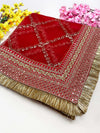 Bridal Aamira Red Embroidered Fringed Net Dupatta