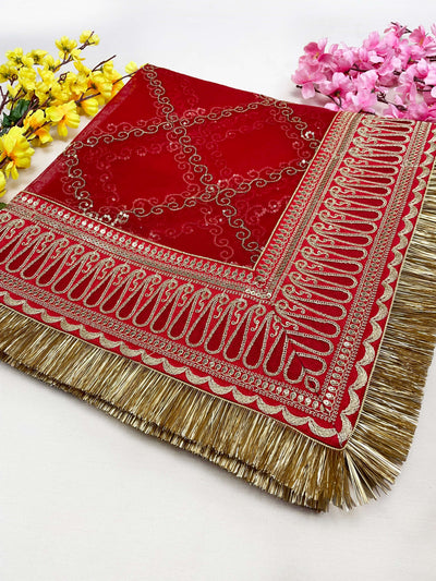 Bridal Gulzar Red Embroidered Fringed Net Dupatta