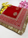 Bridal Khwab Red Embroidered Fringed Net Dupatta