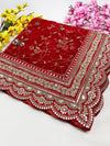 Bridal Anaya Red Embroidered Net Scallop Dupatta