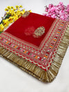 Bridal Parineeta Red Embroidered Net Fringed Dupatta