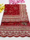 Bridal Anaya Red Embroidered Net Scallop Dupatta