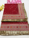 Bridal Mehek Red Embroidered Fringed Net Dupatta