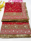 Bridal Kanak Red Embroidered Fringed Organza Dupatta