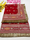 Bridal Mahira Red Embroidered Fringed Net Dupatta