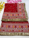 Bridal Gulmohar Red Embroidered Fringed Net Dupatta
