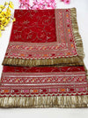 Bridal Surkhi Red Embroidered Fringed Net Dupatta