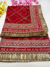 Bridal Shagun Red Embroidered Fringed Net Dupatta