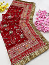 Bridal Rasam Red Embroidered Net Fringed Dupatta