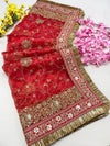 Bridal Kanak Red Embroidered Fringed Organza Dupatta