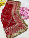 Bridal Gulzar Red Embroidered Fringed Net Dupatta