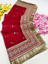 Bridal Samaira Red Embroidered Fringed Net Dupatta