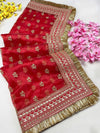 Bridal Mehar Red Embroidered Fringed Organza Dupatta