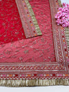 Bridal Surkhi Red Embroidered Fringed Net Dupatta