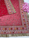Bridal Gulmohar Red Embroidered Fringed Net Dupatta
