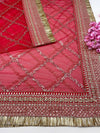 Bridal Aamira Red Embroidered Fringed Net Dupatta