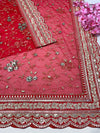 Bridal Anaya Red Embroidered Net Scallop Dupatta