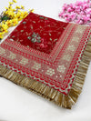 Bridal Anandini Red Embroidered Net Fringed Dupatta