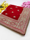 Bridal Vasudha Red Embroidered Net Dupatta