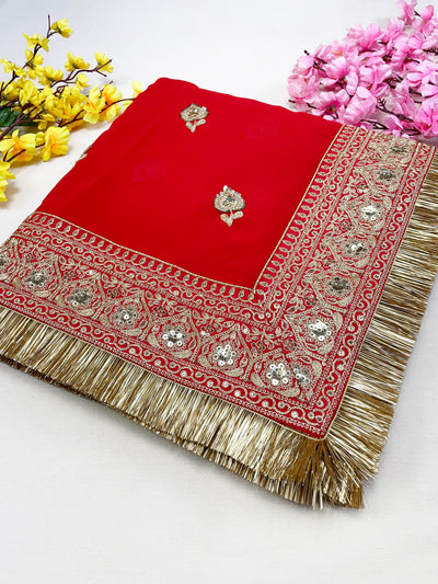Bridal Madhulika Red Embroidered Georgette Dupatta