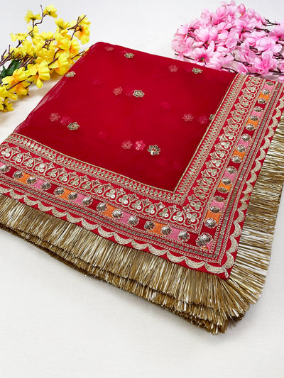 Bridal Amritika Red Embroidered Net Dupatta