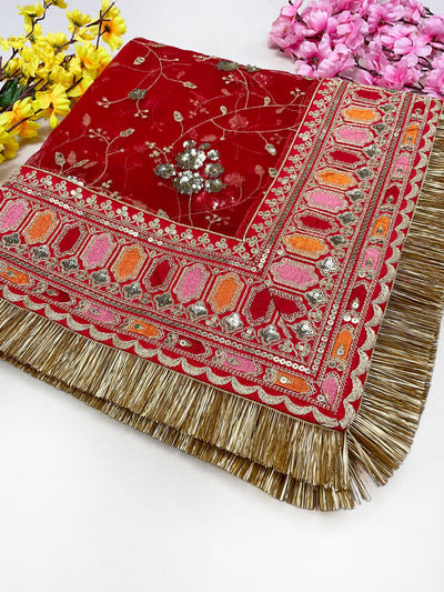 Bridal Suhani Red Embroidered Net Dupatta