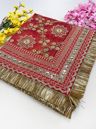 Bridal Minara Red Embroidered Organza Dupatta