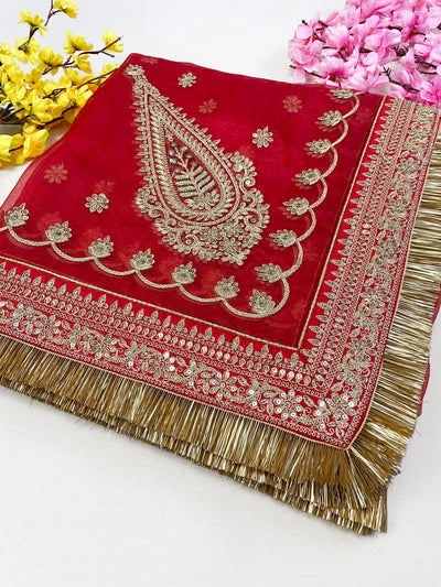 Bridal Mohini Red Embroidered Organza Dupatta