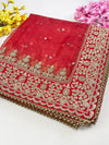 Bridal Trishla Red Embroidered Organza Dupatta