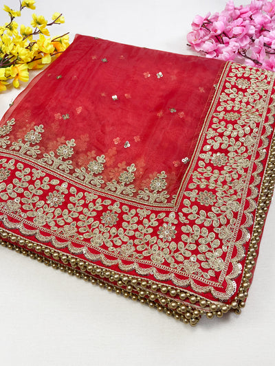 Bridal Trishla Red Embroidered Organza Dupatta