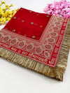 Bridal Saubhagyavti Red Embroidered Net Dupatta