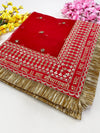 Bridal Saubhagyavti Red Embroidered Net Dupatta