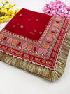 Bridal Saubhagyavti Red Embroidered Net Dupatta