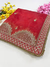 Bridal Pushpalata Red Embroidered Organza Dupatta