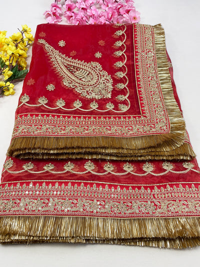 Bridal Mohini Red Embroidered Organza Dupatta