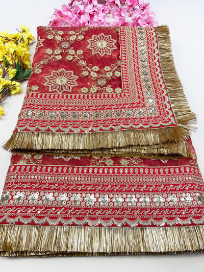 Bridal Minara Red Embroidered Organza Dupatta