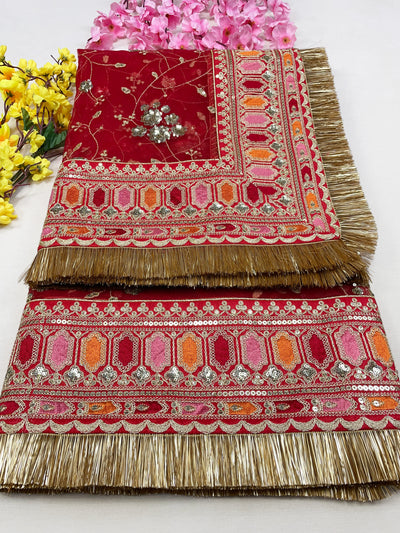 Bridal Suhani Red Embroidered Net Dupatta