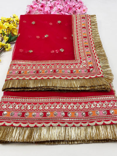 Bridal Amritika Red Embroidered Net Dupatta