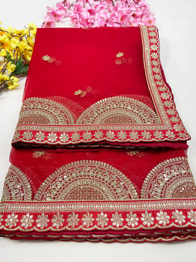 Bridal Suhani Red Embroidered Net Dupatta