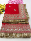 Bridal Madhulika Red Embroidered Georgette Dupatta
