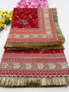 Bridal Anandini Red Embroidered Net Fringed Dupatta