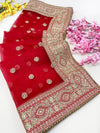 Bridal Vasudha Red Embroidered Net Dupatta